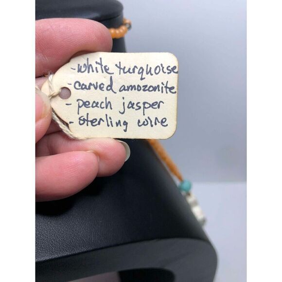 1435 G. Paris Designs white turquoise amazonite Jasper Cross Necklace 28" 47g - Picture 4 of 4